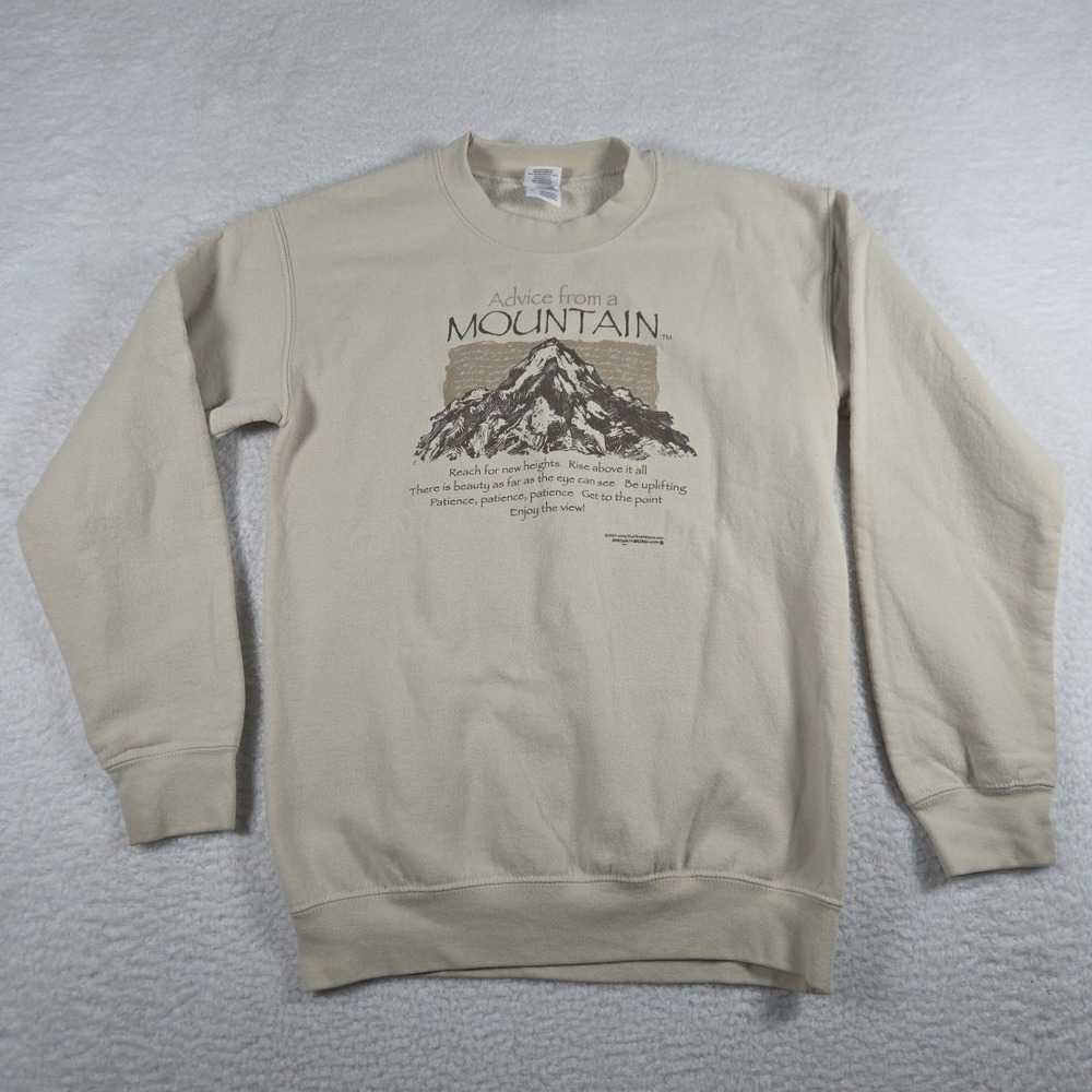 Vintage Gildan Mens Cream Advice From a Mountain Crew Neck Pullover Size Small‎